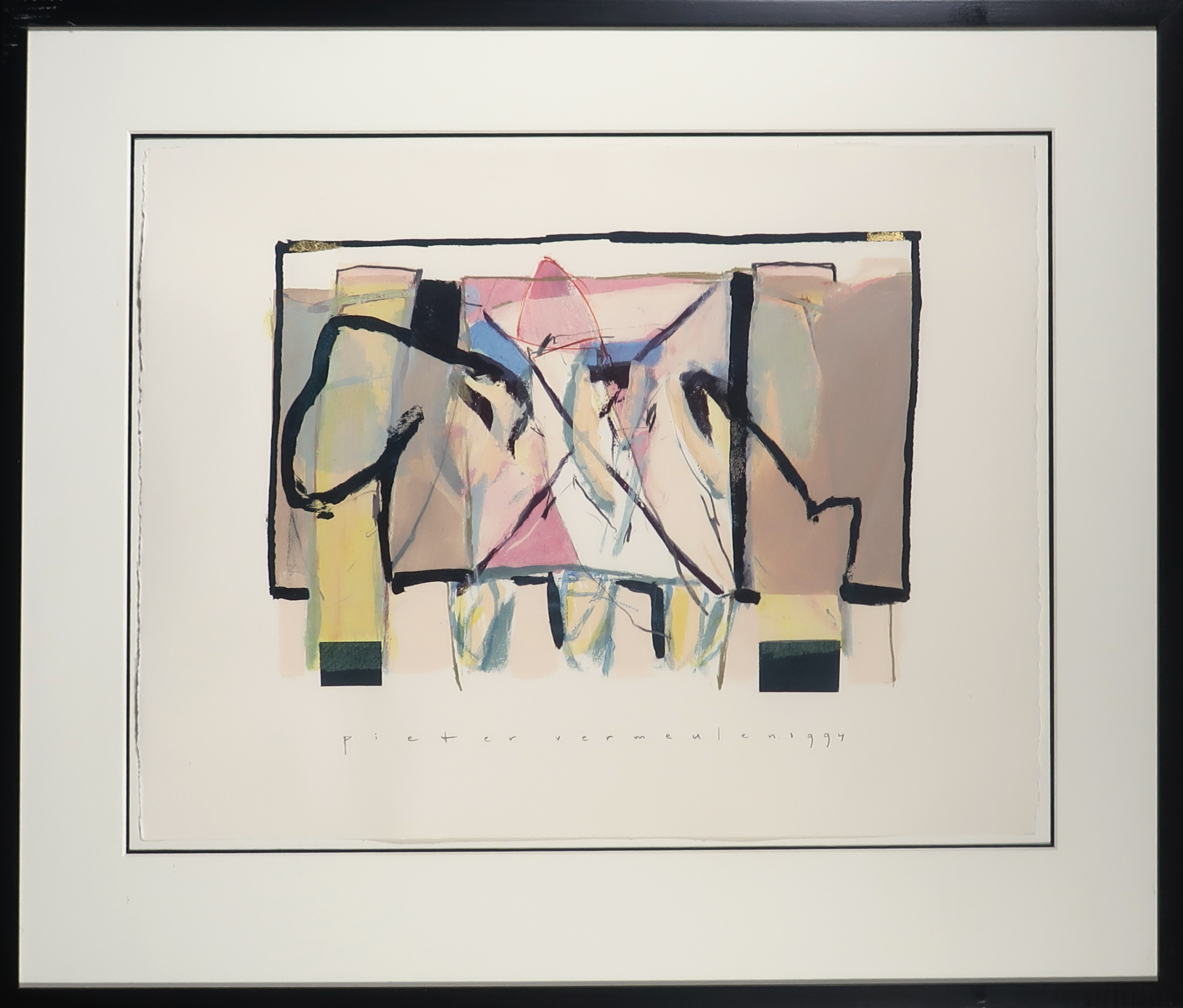 Pieter Vermeulen - Gemengde techniek op papier, Z.T. - Ingelijst verkocht voor € 1!
