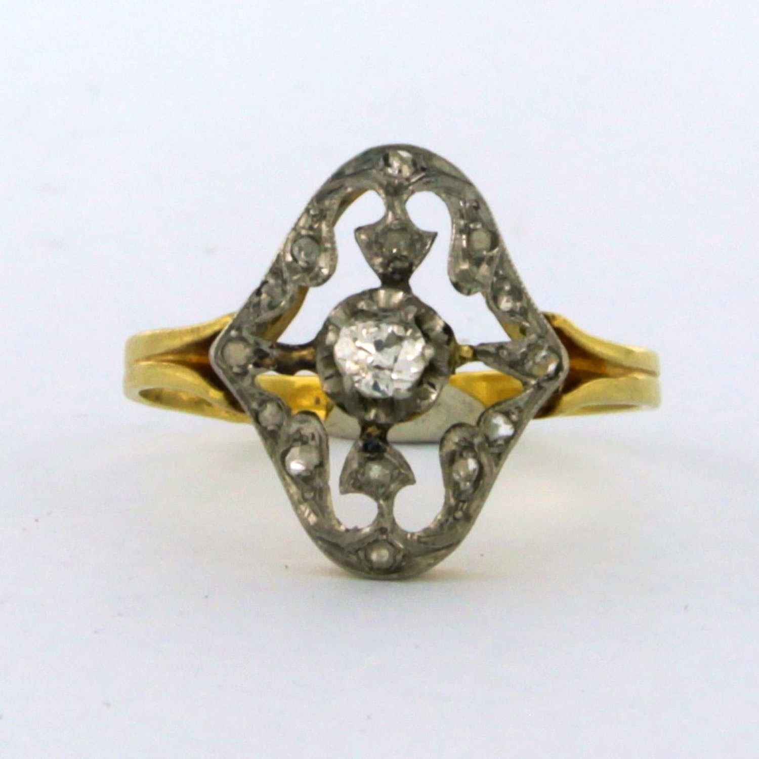 Goud met platina ring met bolsjewiek en roos geslepen diamant 0.20 ct - rm 19 kopen? Bied vanaf 260!