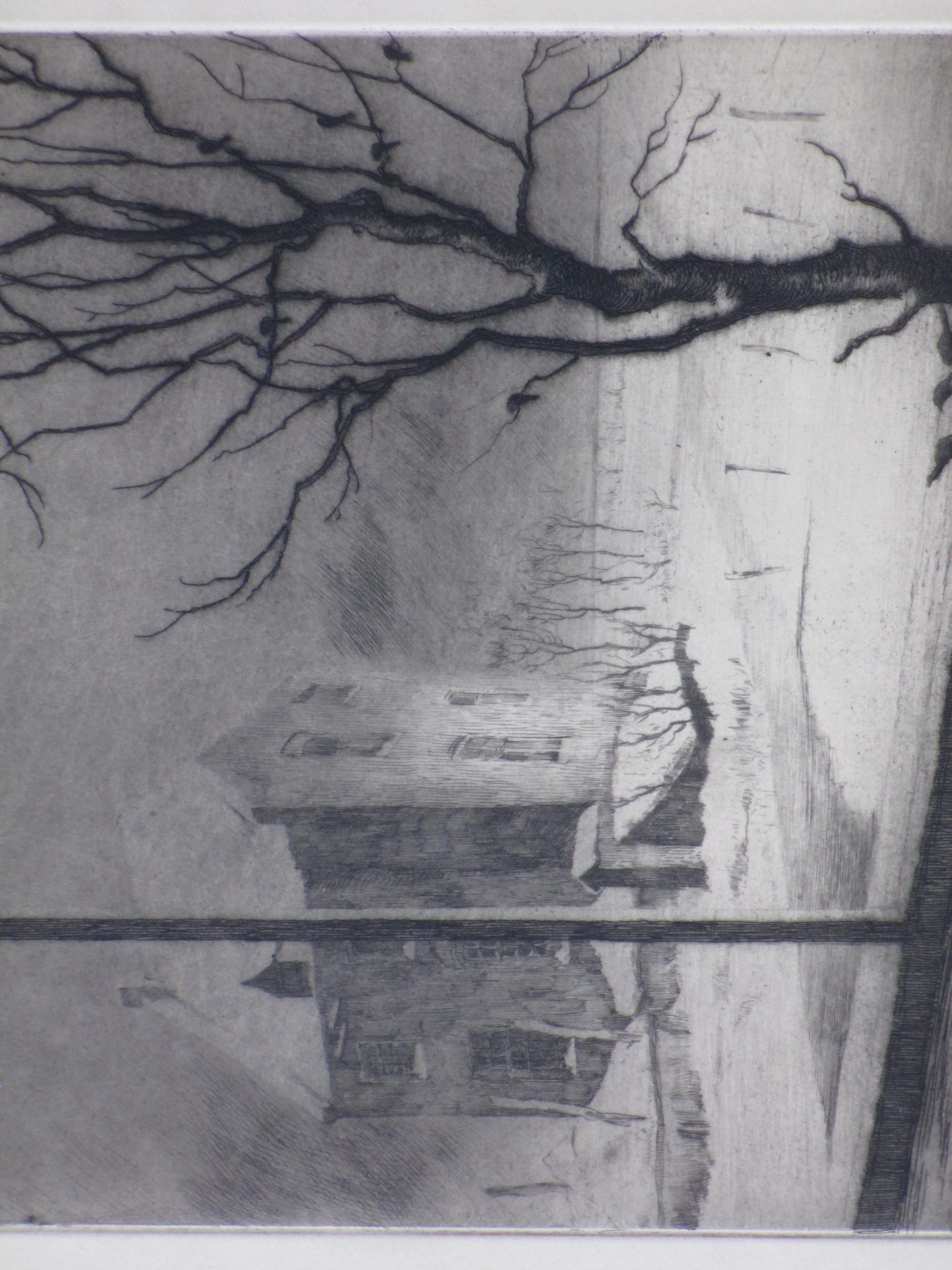 Hans van Dokkum - Burchthuis in de sneeuw -Ets kopen? Bied vanaf 35!