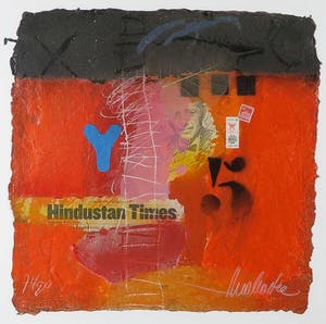 Theo Koster - Zeefdruk en collage, Hindustan Times - Ingelijst kopen? Bied vanaf 40!