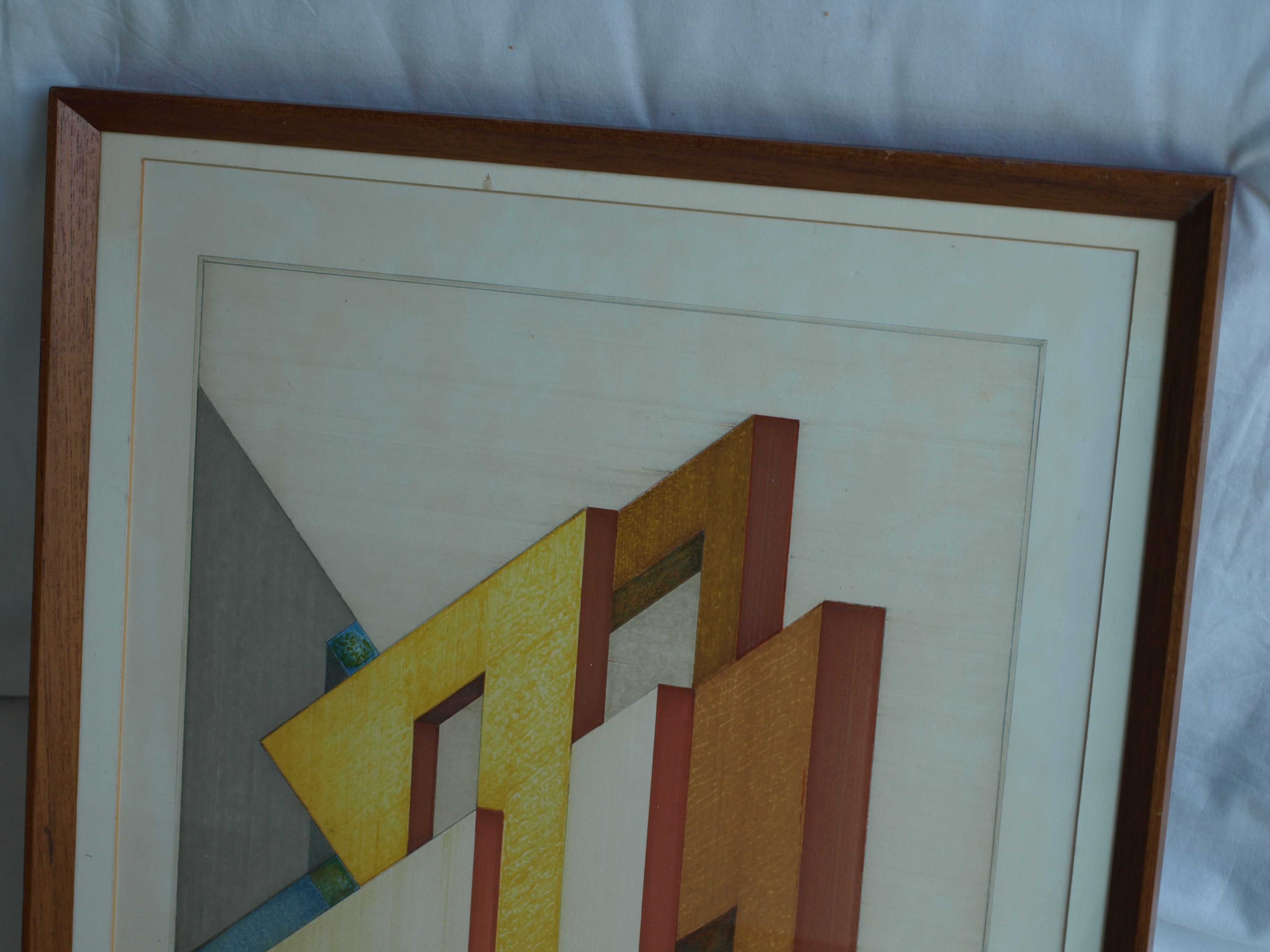 Niet of onleesbaar gesigneerd - Tekening , Bouwwerk – gesigneerd d.m.v. monogram – ingelijst - 1976  kopen? Bied vanaf 1!