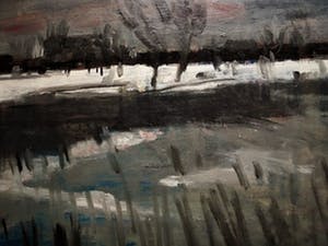 Niet of onleesbaar gesigneerd - Sfeervol impressionistisch Winterlandschap bij ondergaande zon - gesigneerd kopen? Bied vanaf 1!