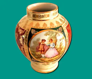 AcheterDW Karlsbader Porzellan - Vase Josef Kuba JKW Dekor Karlsbad handbemalt Galante Szene 40er Jahre? Enchérissez de 85!