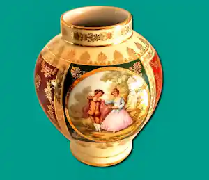 AcheterDW Karlsbader Porzellan - Vase Josef Kuba JKW Dekor Karlsbad handbemalt Galante Szene 40er Jahre? Enchérissez de 85!