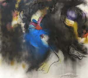 Ger Lataster - Gemengde techniek en impasto op doek, Compositie met figuren (Zeer groot) verkocht voor € 2000!