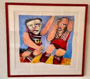 Herman Brood - "Voetballers" - Orginele zeefdruk Nr. 84 - nieuwe ingelijst kopen? Bied vanaf 245!