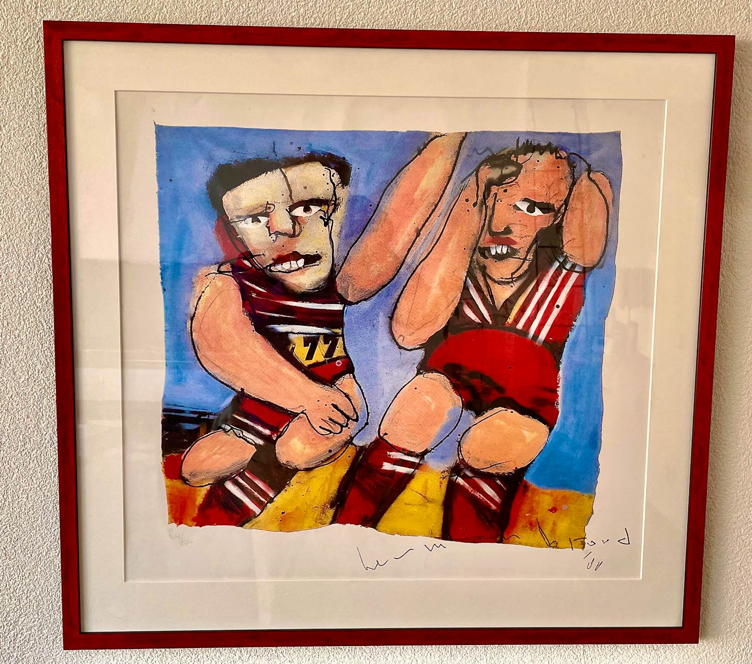 Herman Brood - "Voetballers" - Orginele zeefdruk Nr. 84 - nieuwe ingelijst kopen? Bied vanaf 300!