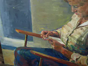 Niet of onleesbaar gesigneerd - Olieverf op doek , Leesvrouw , Lezende vrouw kopen? Bied vanaf 1!