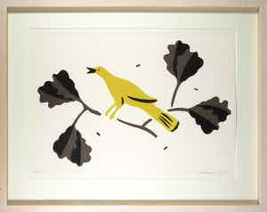 Fons Haagmans - Litho met applicaties, Zonder titel (kanarie) - Ingelijst (Groot) verkocht voor € 50!