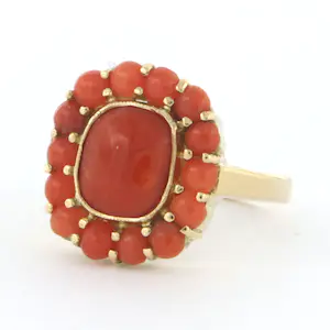 14k geel gouden ring bezet met koraal - ringmaat 17.5 (55) kopen? Bied vanaf 260!