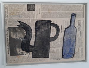 Klaas Gubbels - Klaas Gubbels aquarel op krant op doek van 1994 kopen? Bied vanaf 1075!