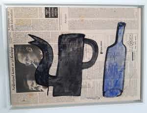 Klaas Gubbels - Klaas Gubbels aquarel op krant op doek van 1994 verkocht voor € 1075!