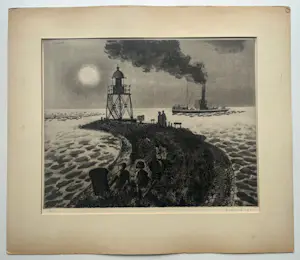 Herman Berserik - handgesigneerde ets | 'Op de pier' | 1961 kopen? Bied vanaf 80!