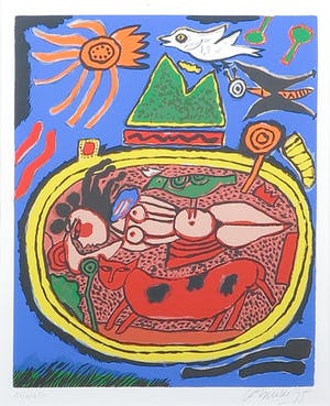 Corneille - Zeefdruk, Huit Chats 6 - Ingelijst kopen? Bied vanaf 150!