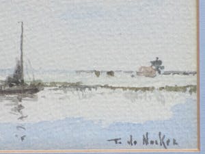 Frans de Nocker - Hollands plasgezicht met boot en molen - Gemengde techniek kopen? Bied vanaf 50!