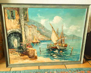 Giovanni Camprio - Ölgemälde auf Leinwand südlicher Hafen signiert 40er/50er Jahre Rahmen kopen? Bied vanaf 400!