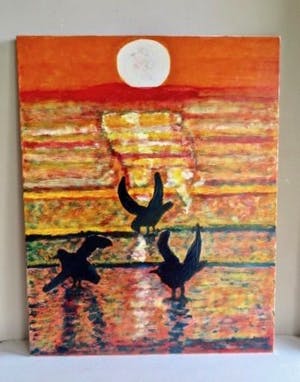 Pieter Haan - Vogels op het wad - Expressionistisch werk van formaat kopen? Bied vanaf 1!