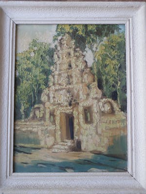 Niet of onleesbaar gesigneerd - Rijkversierde tempelingang - Olieverf op doek kopen? Bied vanaf 1!