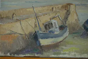 Niet of onleesbaar gesigneerd - Drooggevallen scheepjes aan Frans strand kopen? Bied vanaf 10!