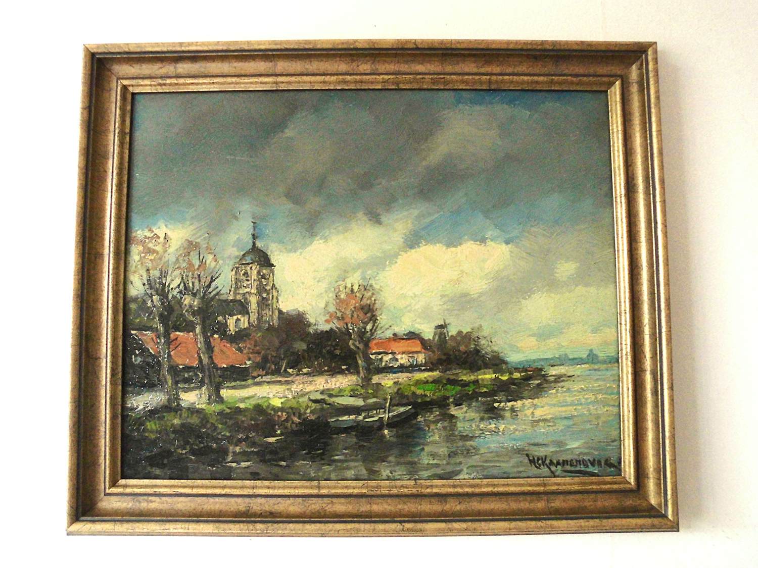 Buy Hendrik Cornelis Kranenburg - Olieverf - Kerksdorp aan het water? Bid from 110!