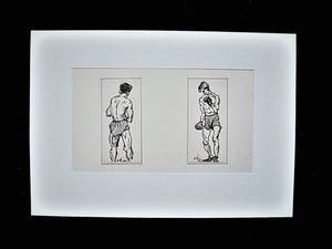 Kees Heynsius - Karikaturale omstreeks 1930 gemaakte (2) Inkt tekeningen "Boxers" kopen? Bied vanaf 43!