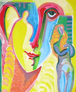 Joe Wols - Acryl op papier, Angel at the westside window verkocht voor € 1!