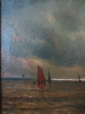 Alfred Stevens - (1823-1906) Zeegezicht Zeilboten kopen? Bied vanaf 250!