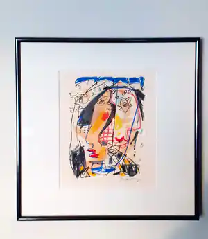 Kees Salentijn - Zeefdruk Gezichten, schitterend gelijst verkocht voor € 75!