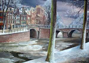 Gerrit van IJperen - olieverf op doek: winters gezicht op de Keizersgracht te Amsterdam verkocht voor € 850!