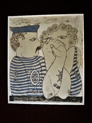 Jan Campfens - Grote Gouache/Pastel/Houtskool - Annie&Jaap - in originele 70's lijst. kopen? Bied vanaf 89!
