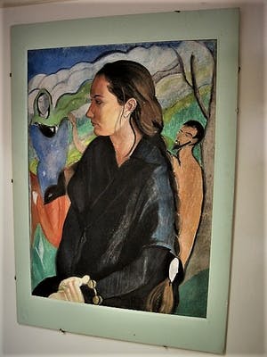 Niet of onleesbaar gesigneerd - Intrigerende gemengde techniek "damesportret met figuren" MEGAGROOT! kopen? Bied vanaf 1!