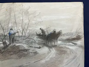Anton Mauve (sr.) - Heidelandschap met twee houtsprokkelaars en een paardenkar op een pad kopen? Bied vanaf 240!