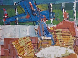 Frans Hollaardt - Terras bij vliegveld, olieverf op papier kopen? Bied vanaf 1!