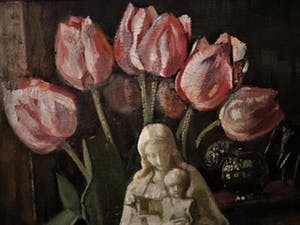 Betsie Issels - 1934 - Delfts Impressioniste - olieverf "Maria met rozenkrans en Tulpen" kopen? Bied vanaf 10!