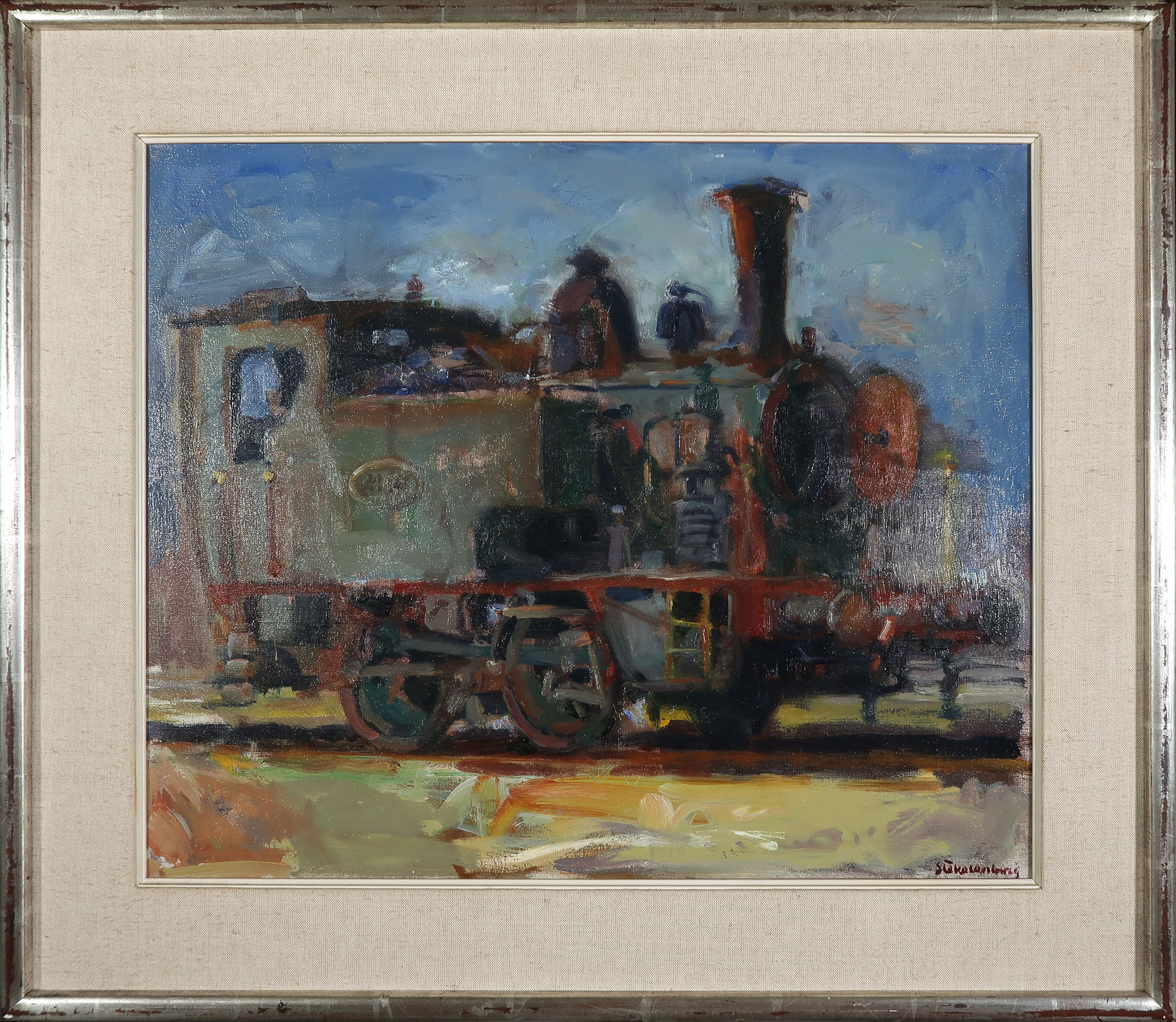 Jan Stekelenburg - Olieverf op doek, Locomotief - Ingelijst kopen? Bied vanaf 1!