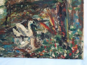 Niet of onleesbaar gesigneerd - Olieverf op doek , “Landschap met zwaan” kopen? Bied vanaf 1!