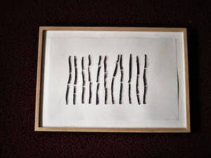 Katja Stam - Karakteristieke houtskool op papier "bamboe stokken" gesigneerd 1994 kopen? Bied vanaf 30!