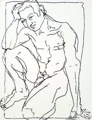 Hans Abbing - Knielend naakt, droge naald ets (eerste druk) verkocht voor € 45!