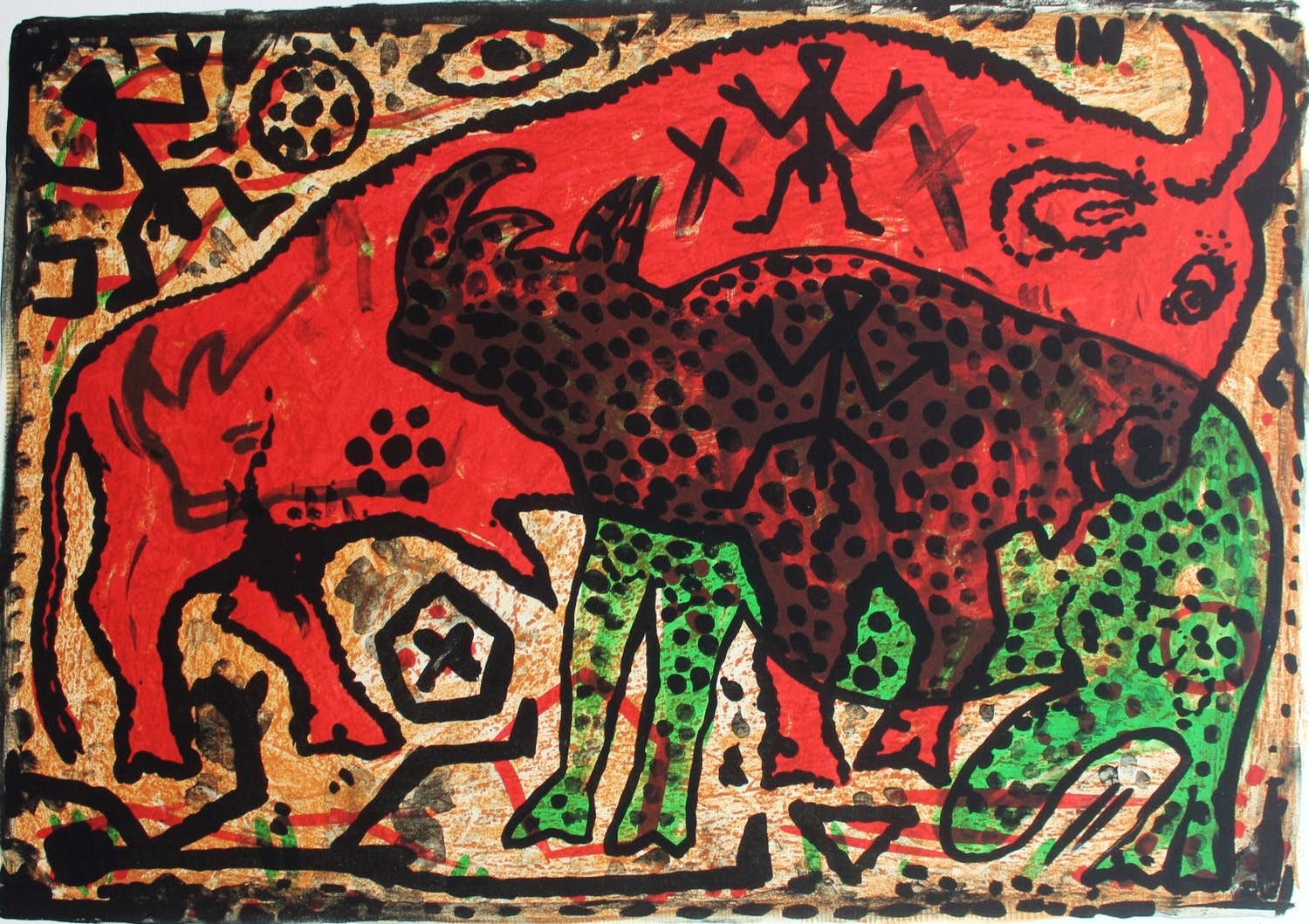 A.R. Penck - "Stier und Nashorn" verkocht voor € 1200!