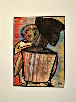 Niet of onleesbaar gesigneerd - Vooroorlogs Kubistische Aquarel "Moeder en Kind" gesigneerd verkocht voor € 10!