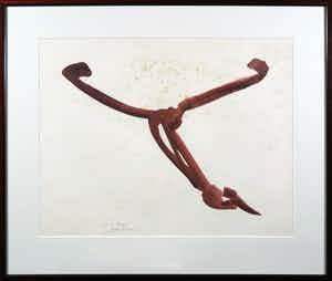 Willem Hussem - Gouache op papier, Zonder titel, Voor K. Wouda - Ingelijst verkocht voor € 100!