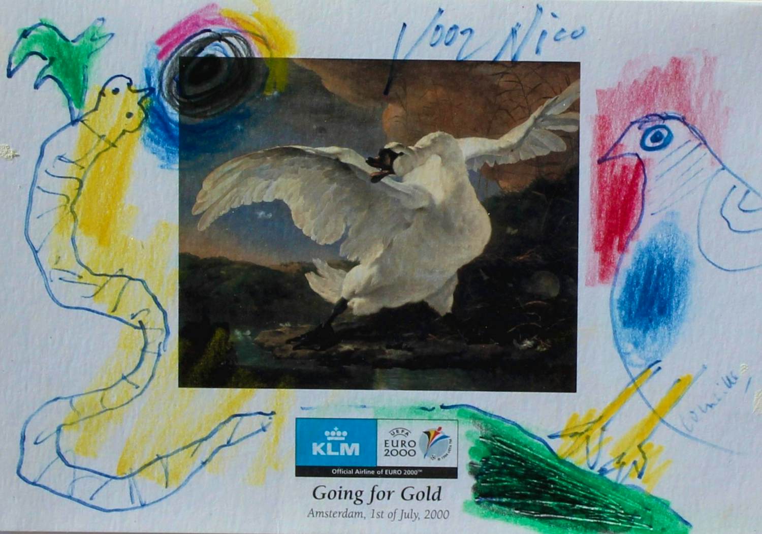 Corneille - Ingelijste gemengde techniek: KLM official Airline of EURO 2000 (nette lijst) kopen? Bied vanaf 895!