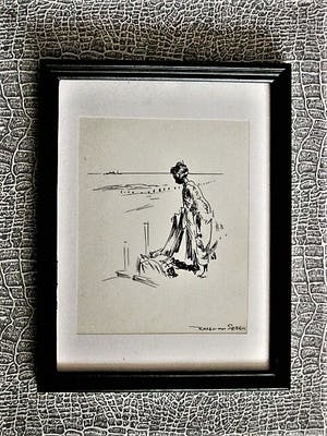 Karel van Seben - Mooie scherpe Inkttekening "Afrika - vrouw aan waterkant" gesigneerd kopen? Bied vanaf 29!