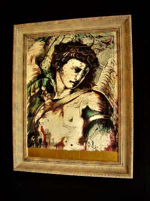 Gerti Bierenbroodspot - GROTE gem.techniek (goudverf/olieverf/aquarel) "Medusa torso" fraai ingelijst ! verkocht voor € 675!