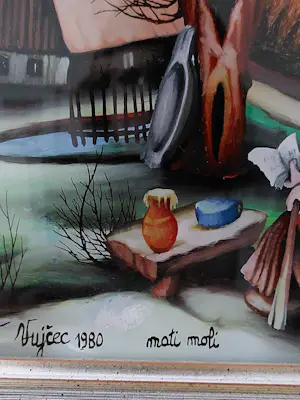 Franjo Vujcec - Lezend vrouwtje met kat in boerendorp kopen? Bied vanaf 250!