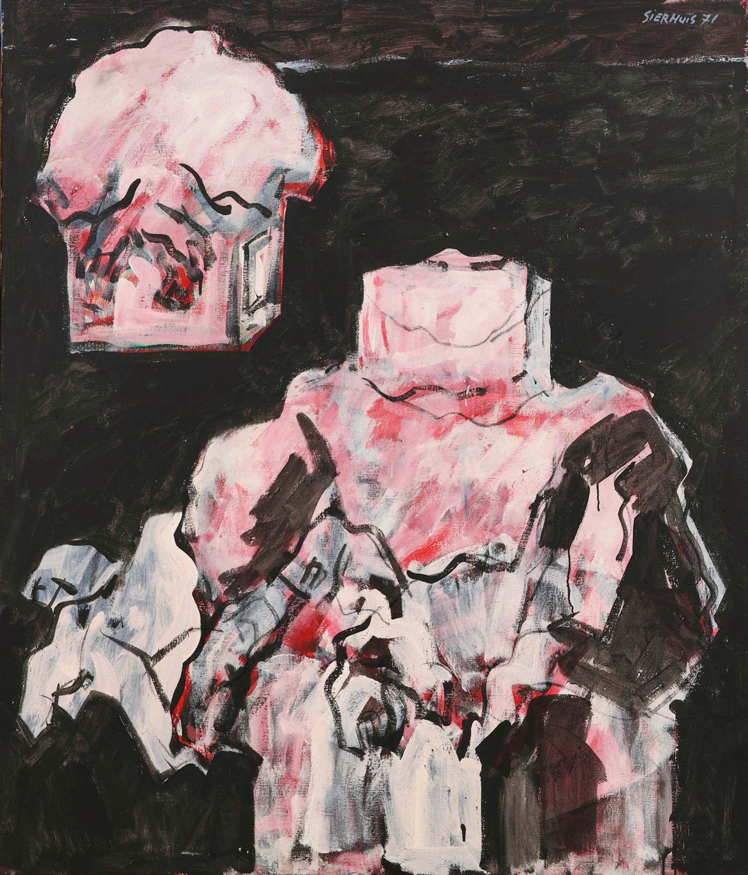 Jan Sierhuis - Zwarte landschap met rose figuur kopen? Bied vanaf 1950!