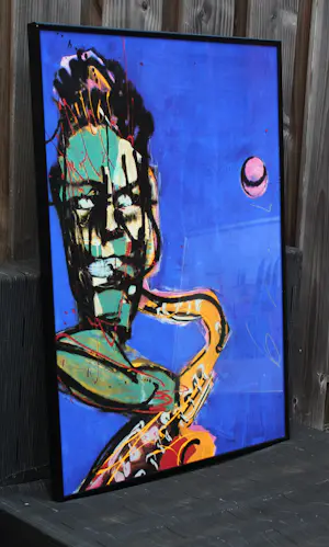 Herman Brood - Ingelijste zeefdruk:het bandje: de saxofonist - 1990 kopen? Bied vanaf 350!