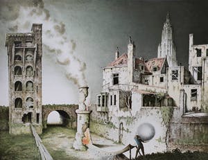 Theo Voorzaat - Man met bal voor ommuurde stad, litho kopen? Bied vanaf 275!