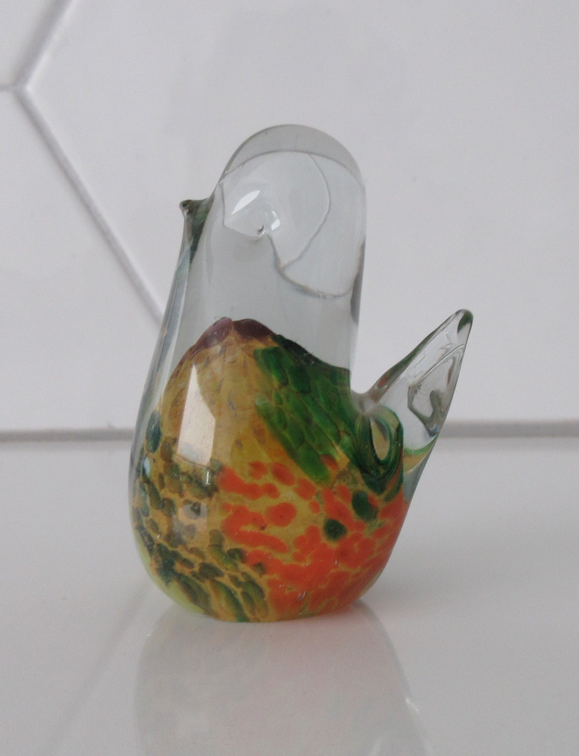 Mdina kunstglas - Gekleurde glazen presse papier vogel verkocht voor € 9!