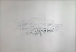 Cornelia van Beveren - potloodtekening - Besneeuwde bergtoppen - ingelijst kopen? Bied vanaf 95!